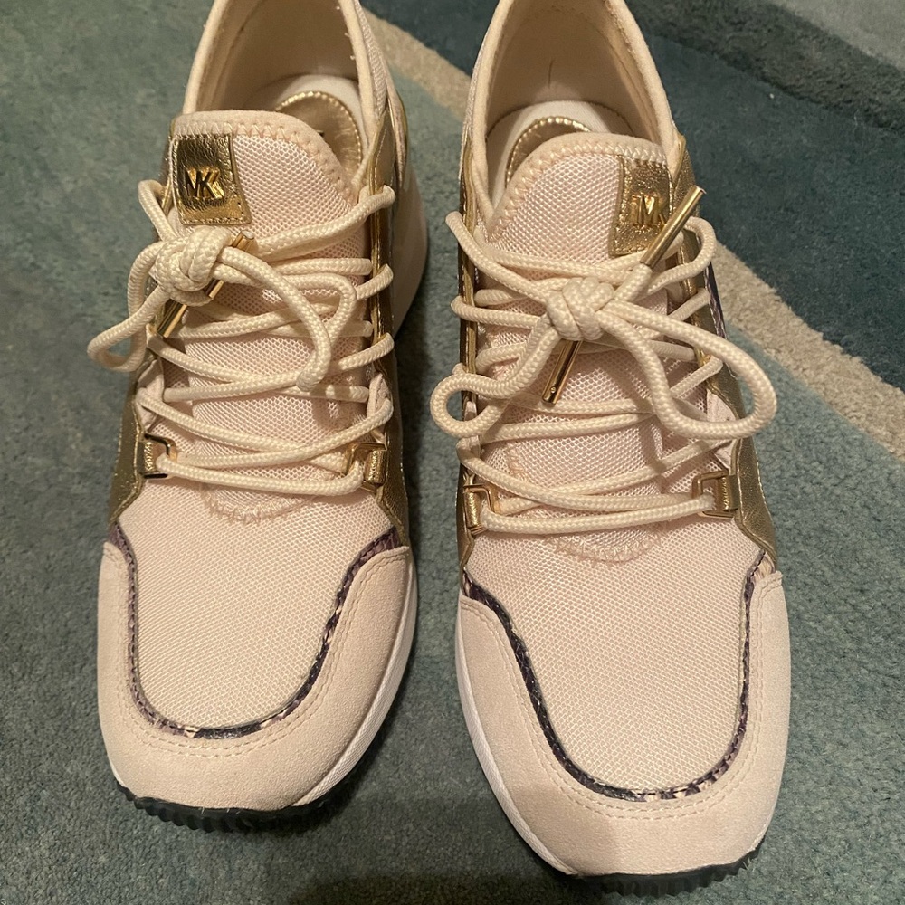 Michael Kors Cream and Gold Sneakers with Moccasin Stitching